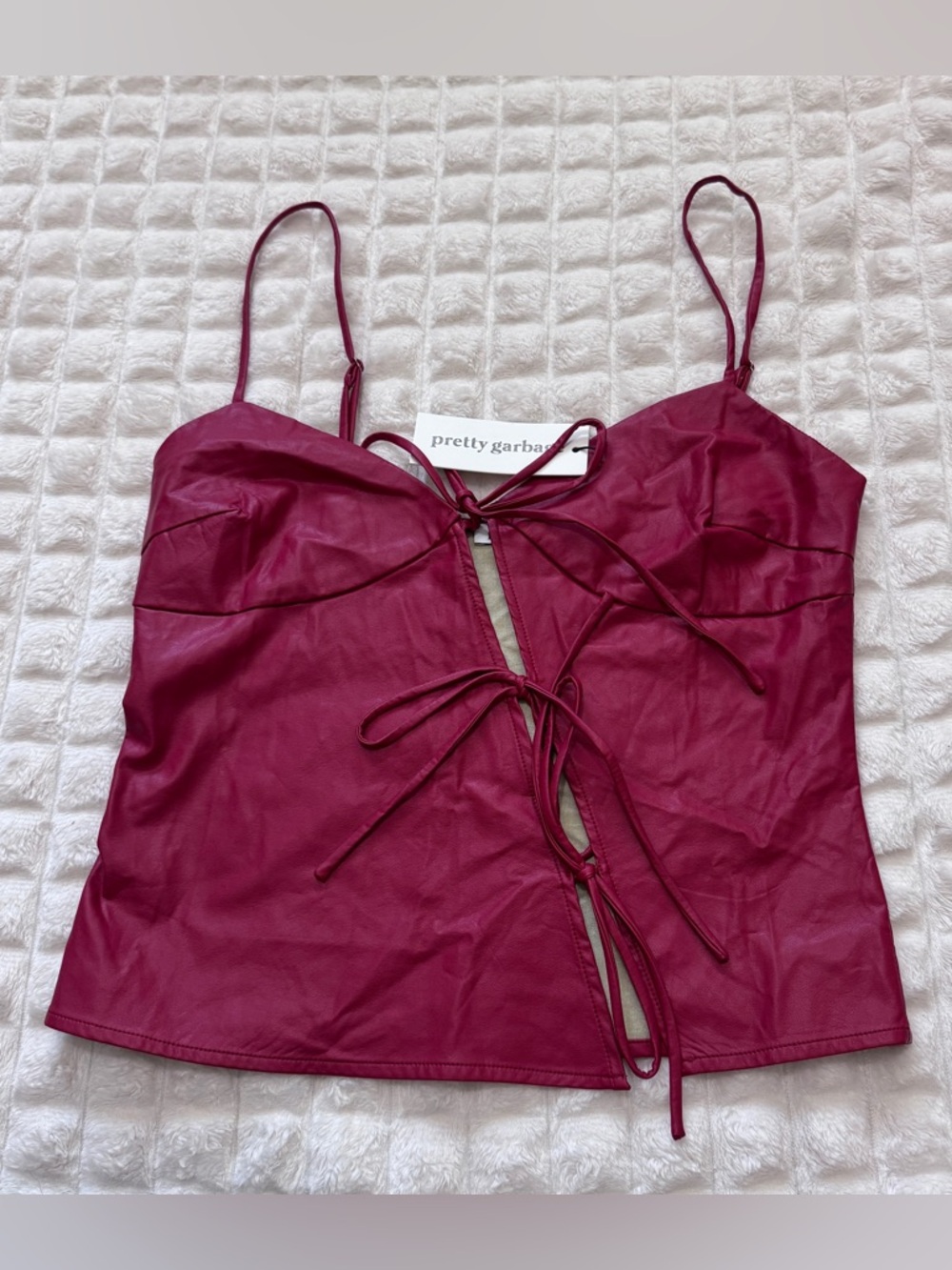 NEW Pretty Garbage Small Red Faux Leather Tie Front Crop Top ~ Edgy Club Y2K